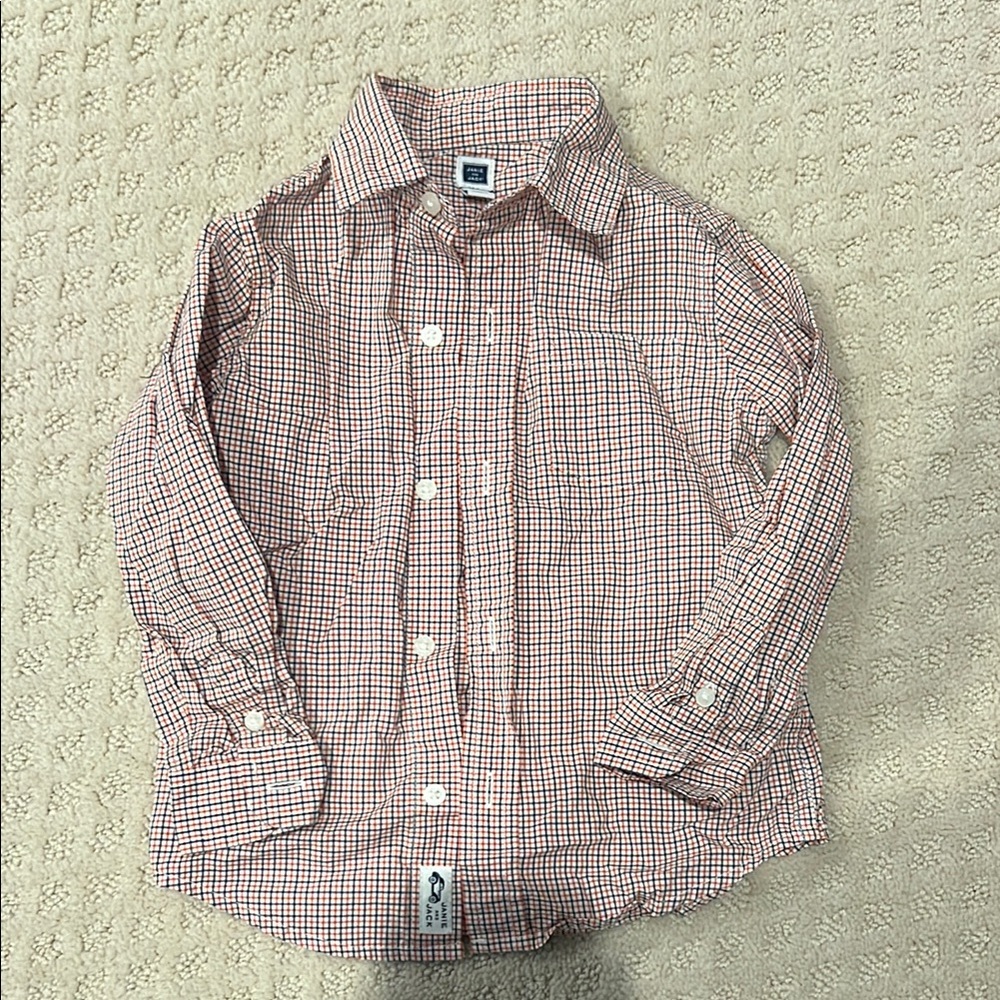 Janie and Jack orange, blue and White Button Down Shirt Classic Gingham